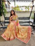 Moss Chiffon Saree with Beautiful Half Half Bandhani Print