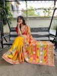 Moss Chiffon Saree with Beautiful Half Half Bandhani Print