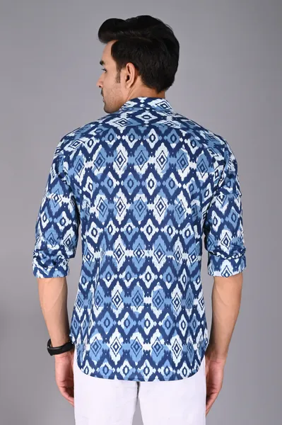 Indigo Blue Printed Pure Cotton Short Kurta