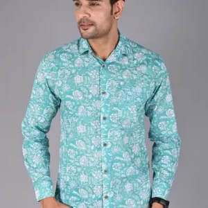 Men Green & White Slim Fit Printed Casual Shirt