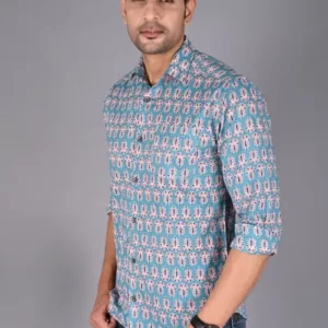 Sky Blue Printed Cotton Shirt