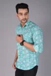 Men Green & White Slim Fit Printed Casual Shirt