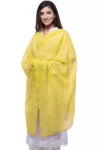 Yellow and White Georgette Chikankari Dupatta