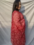 Red and White Georgette Chikankari Dupatta