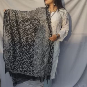 Black & White Georgette Chikankari Dupatta