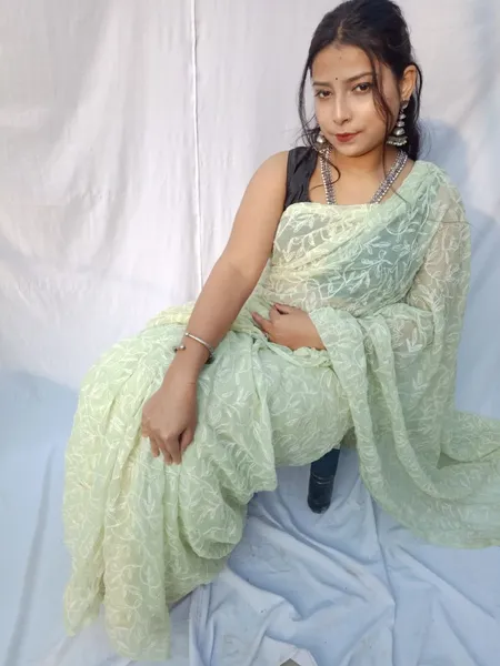 Mint Green Chiffon Tapchi Embroidered Saree