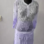 Purple Long Georgette Chikan Shimmery Kurti Set