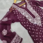 Wine Chiffon Chikan Kurta Sharara Set