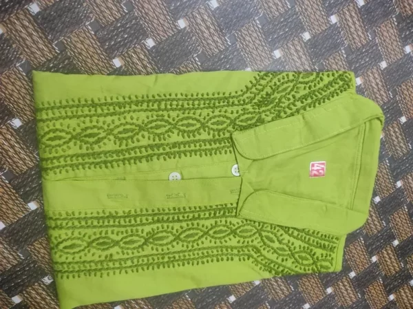 Green Chikan Gents Soft Cotton Kurta