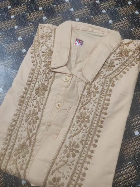 Light Brown Chikan Gents Soft Cotton Kurta