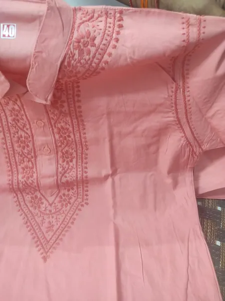 Peach Chikan Gents Soft Cotton Kurta