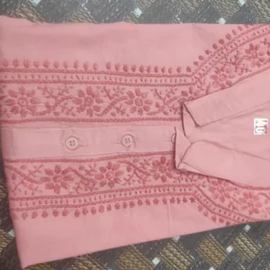 Peach Chikan Gents Soft Cotton Kurta