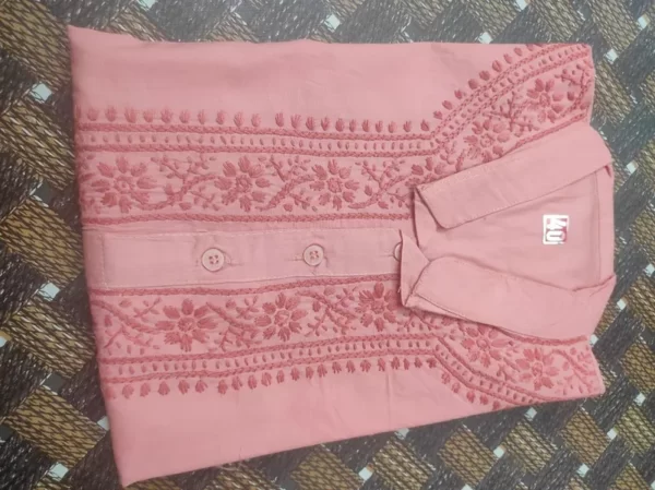 Peach Chikan Gents Soft Cotton Kurta