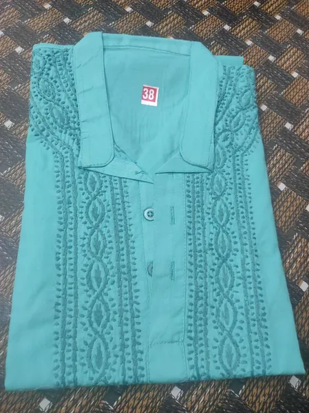 Sea Green Chikan Gents Soft Cotton Kurta