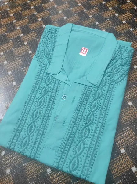 Sea Green Chikan Gents Soft Cotton Kurta