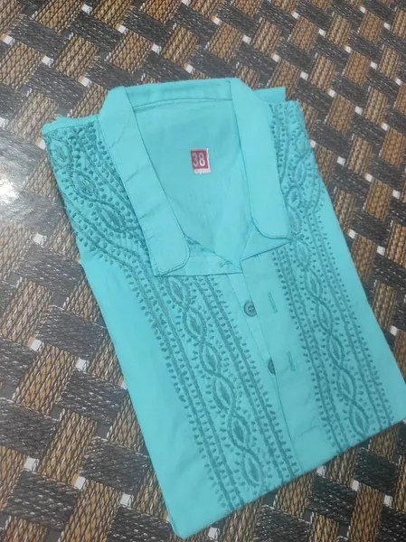 Sea Green Chikan Gents Soft Cotton Kurta