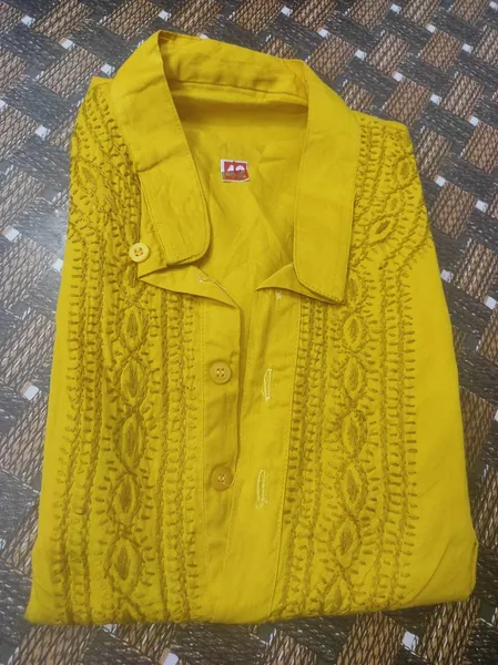 Mustard Yellow Chikan Gents soft cotton Kurta