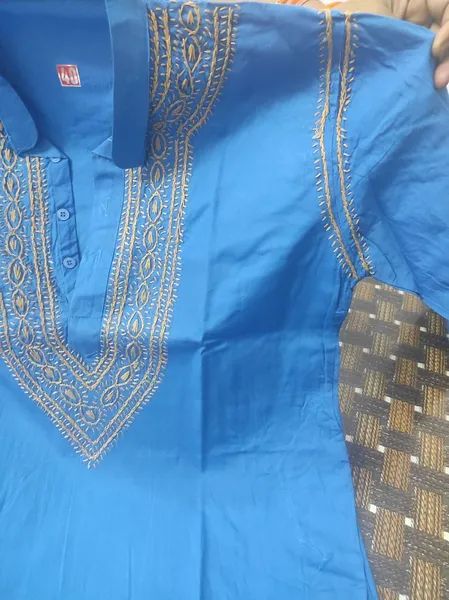 Blue Chikan Gents soft cotton Kurta