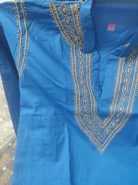 Blue Chikan Gents soft cotton Kurta