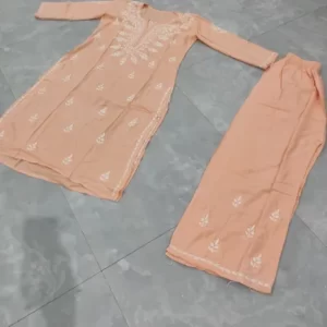 Peach Modal Chikankari Long Kurta