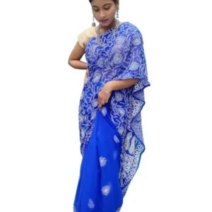 Royal Blue Half Jaal Chikan Saree