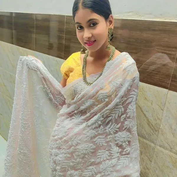 Baby Pink Full Jaal Chikan Saree