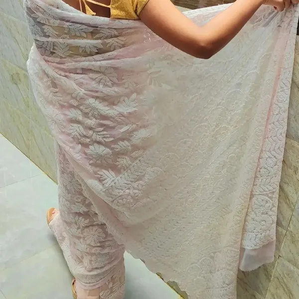 Baby Pink Full Jaal Chikan Saree