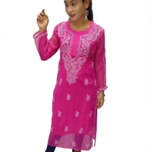 Hot Pink Georgette Chikankari Kurta