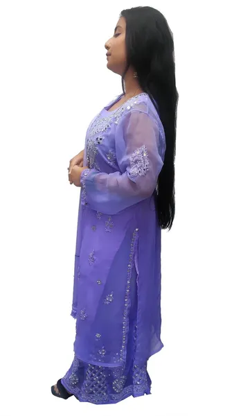 Purple Long Georgette Chikan Shimmery Kurti Set