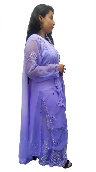 Purple Long Georgette Chikan Shimmery Kurti Set