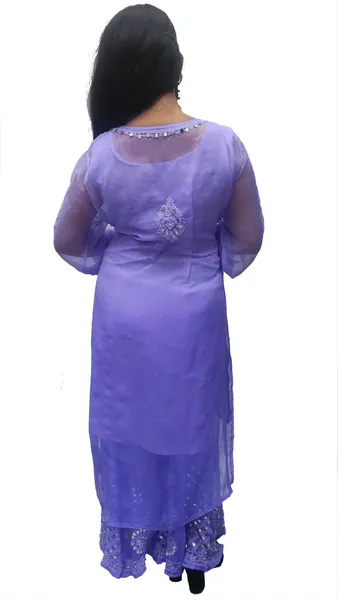 Purple Long Georgette Chikan Shimmery Kurti Set