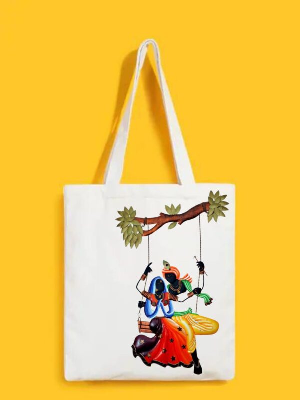 Reusable Tote Bags|100% Organic Cotton Bag | Multi-Purpose Bag| Radha krishna printed | Stylish Bag