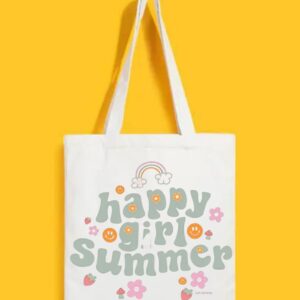 Reusable Tote Bags|100% Organic Cotton Bag | Multi-Purpose Bag| Happy girl summer printed | Stylish Bag