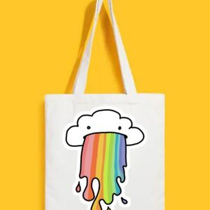 Reusable Tote Bags|100% Organic Cotton Bag | Multi-Purpose Bag| Rainbow Cloud printed | Stylish Bag