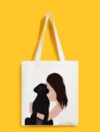 Reusable Tote Bags|100% Organic Cotton Bag | Multi-Purpose Bag| Lady with dog printed | Stylish Bag