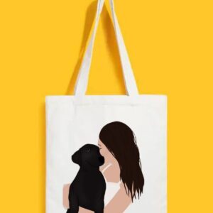 Reusable Tote Bags|100% Organic Cotton Bag | Multi-Purpose Bag| Lady with dog printed | Stylish Bag