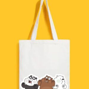 Reusable Tote Bags|100% Organic Cotton Bag | Multi-Purpose Bag| Bear printed | Stylish Bag