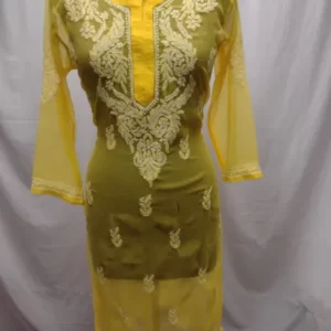 Bright Yellow Georgette Chikankari Kurta