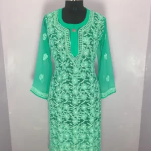 Green Georgette All-over Chikankari Jaal Kurta