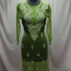 Green Georgette Chikankari Kurta