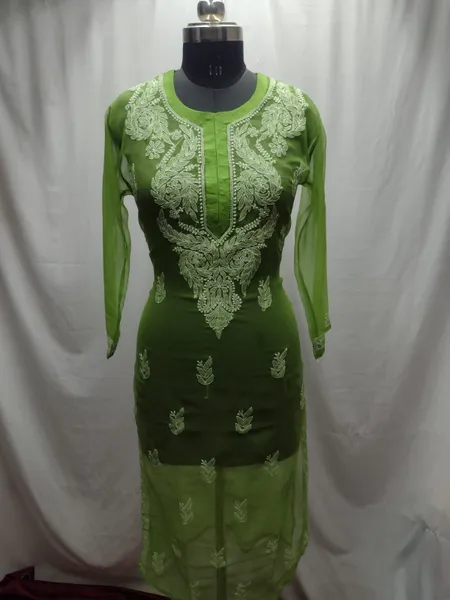 Green Georgette Chikankari Kurta