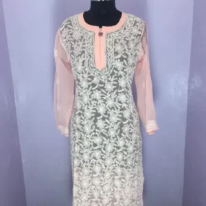 Light Pink Georgette All-over Chikankari Jaal Kurta