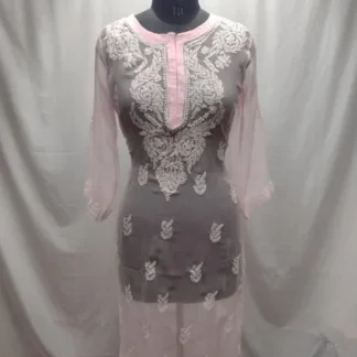 LIght Pink Georgette Chikankari Kurta