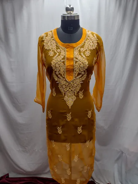 Mustard Georgette Chikankari Kurta