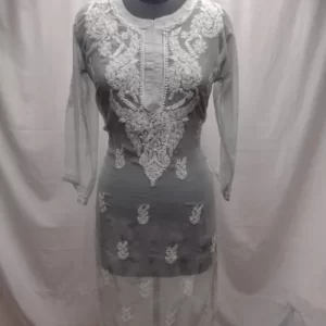 Off White Georgette Chikankari Kurta