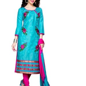 Generic Women's Cotton Unstitched Salwar Suit-Material With Dupatta (Sky Blue,2.3 Mtrs)