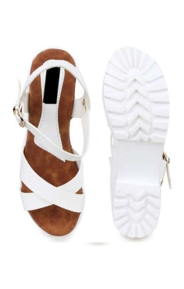 Women's Patent Leather Heel Sandals (Color:White, Material:Patent Leather)