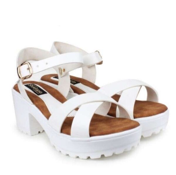 Women's Patent Leather Heel Sandals (Color:White, Material:Patent Leather)