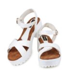 Women's Patent Leather Heel Sandals (Color:White, Material:Patent Leather)