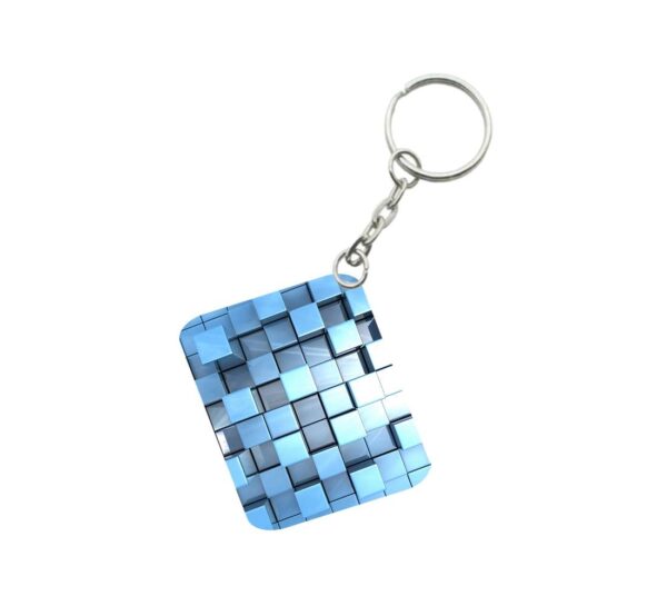 Generic Pack Of 3_ Blue Cubes One Side Printed Rectangle Designer Keychain (Blue)